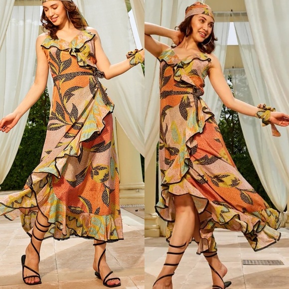 Anthropologie Dresses & Skirts - Anthropologie BHANUNI by Jyoti Kathryn Ruffled Wrap Maxi Dress Mosaic Size 16